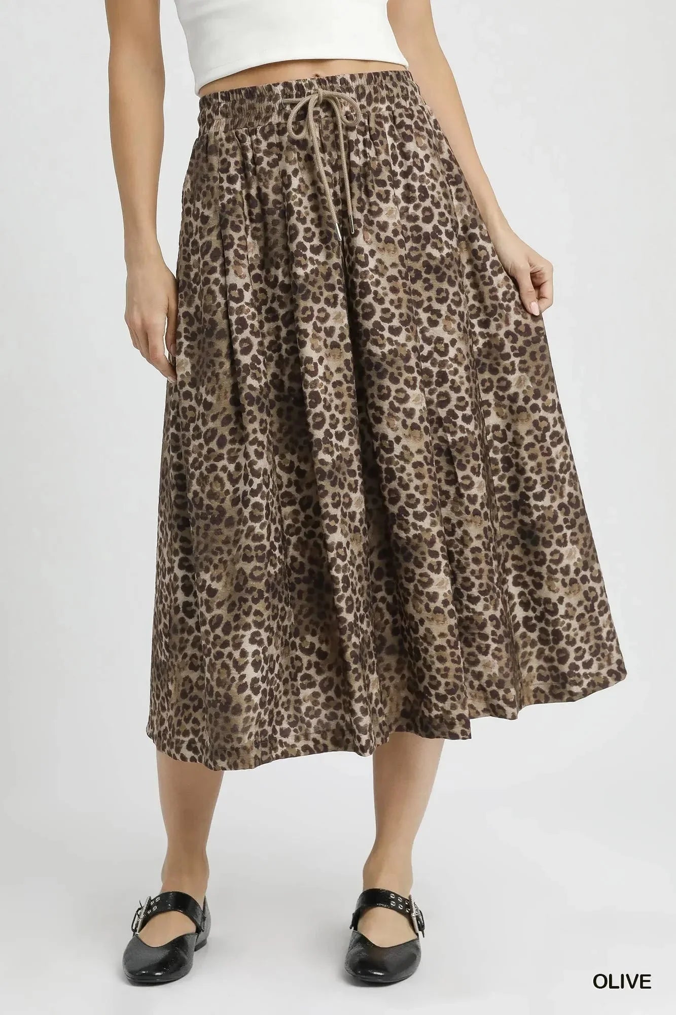Umgee Drawstring Leopard Midi Skirt - VILLA FASHION